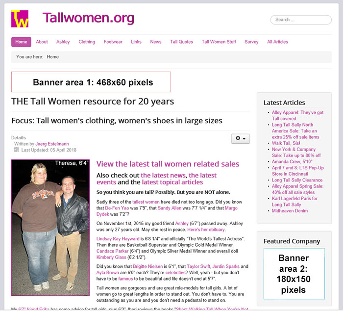 Tallwomen.org Banner Areas